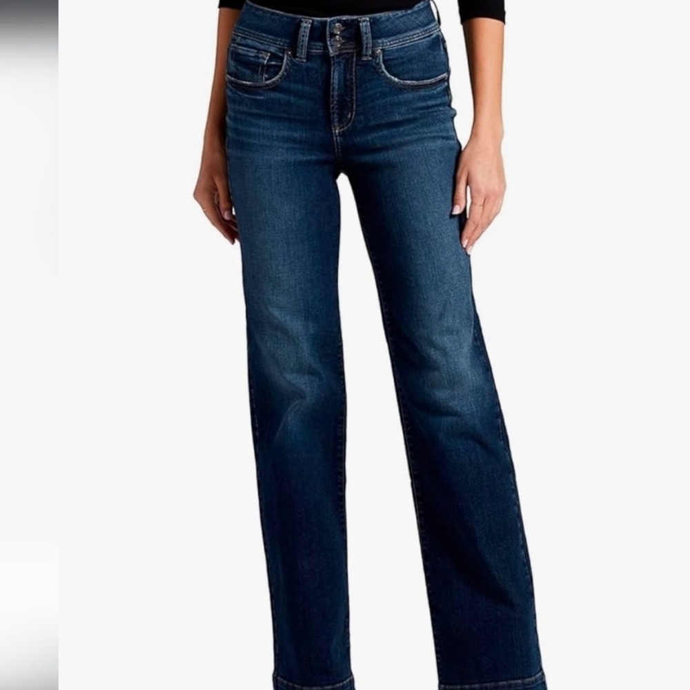 Silver Jeans Co Avery Slim Bootcut High Rise Dark Wash Two Button Denim‎ Jeans